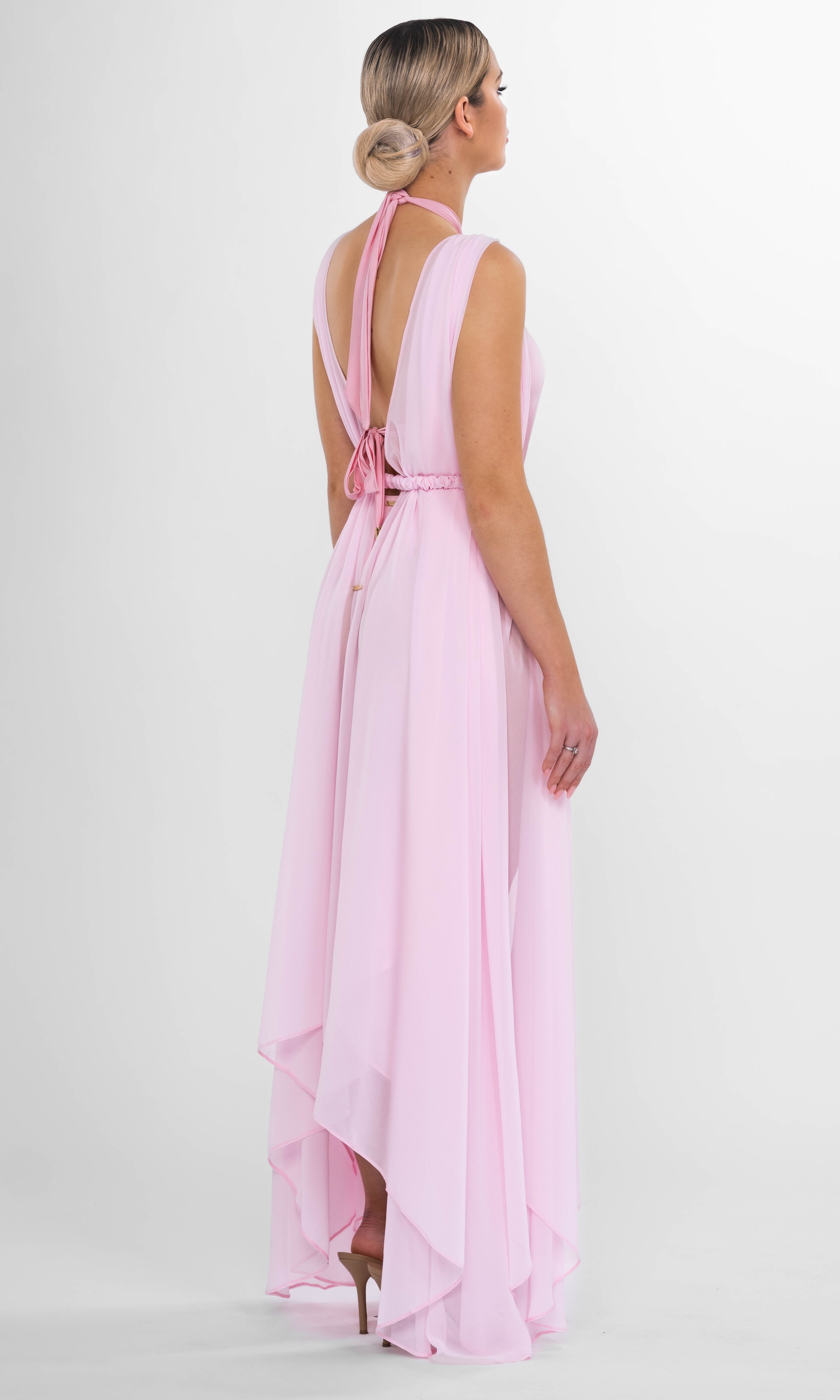 Elegant Clementine coverup in rose by Antoninias, featuring a flowy silhouette with gold details — perfect for beach and resort wear.