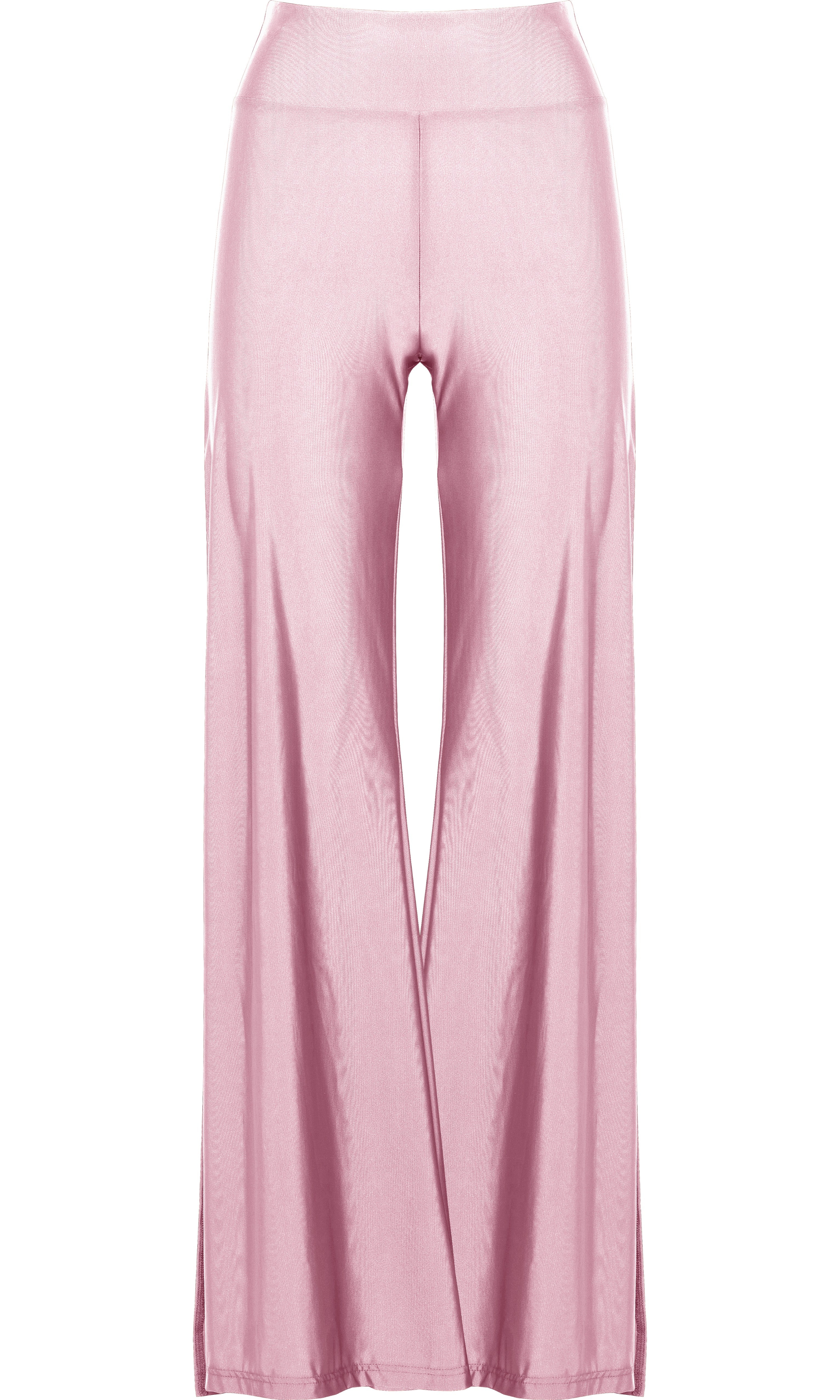 Luxury sustainable Cleo wide-leg pants in pink by Antoninias, featuring a flattering high-waisted design with elegant front slits, perfect for designer resort wear.