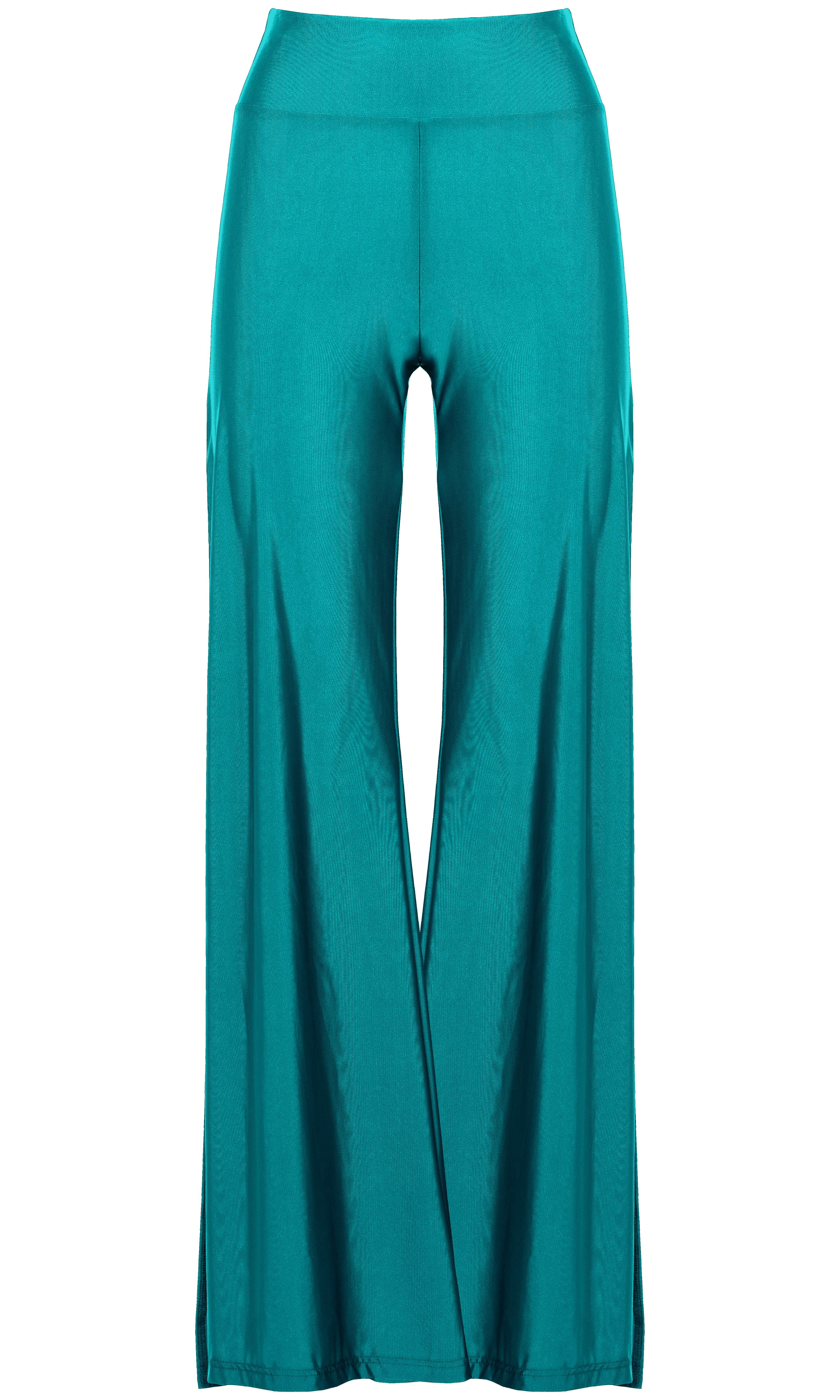 Antoninias Cleo pants in petrol, wide-leg design with front slits, crafted from eco-friendly fabrics for elegant beach and evening wear.
