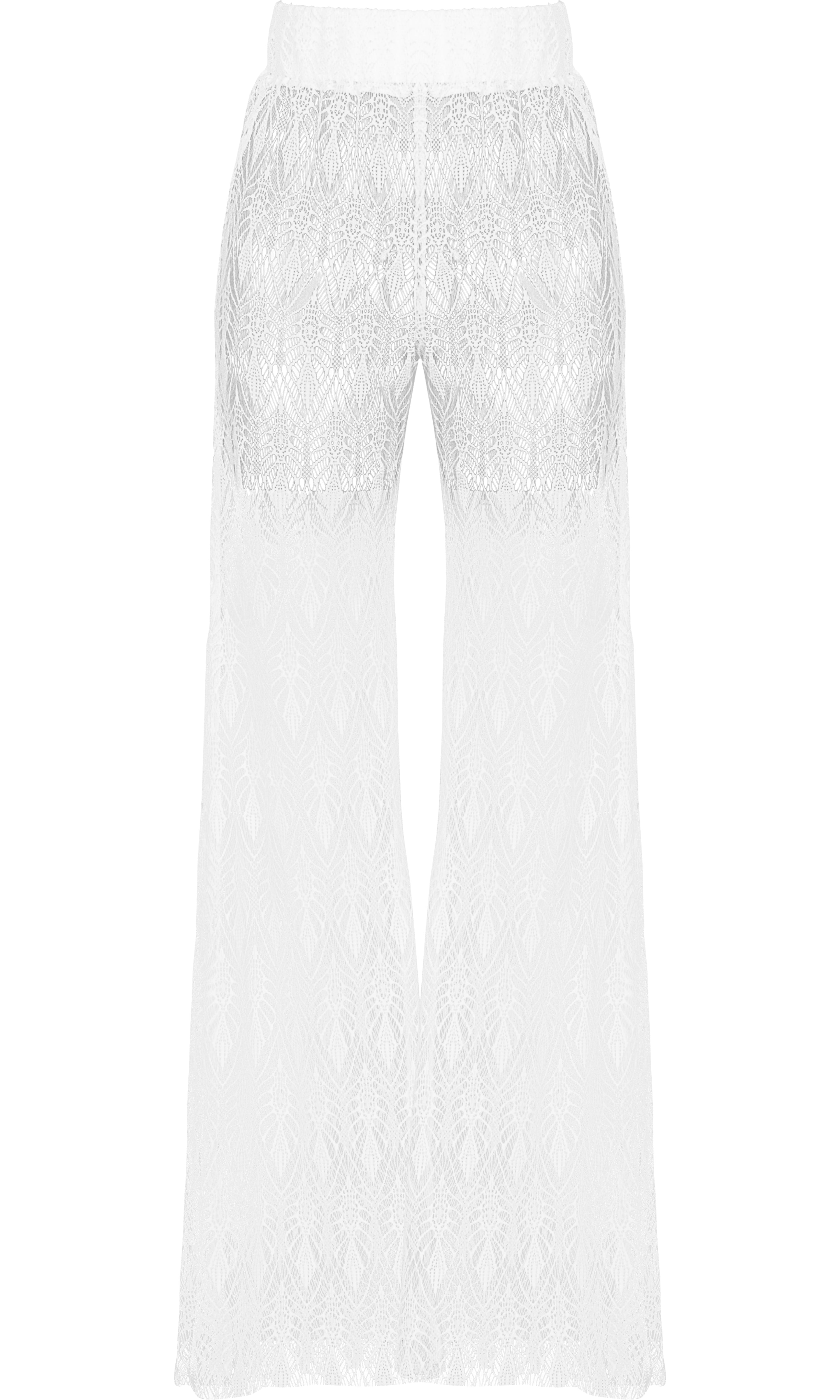 Antoninias Cassia sustainable sheer lace pants featuring intricate embroidery and flowy wide-leg design, crafted for luxury womenswear and upscale beach style.