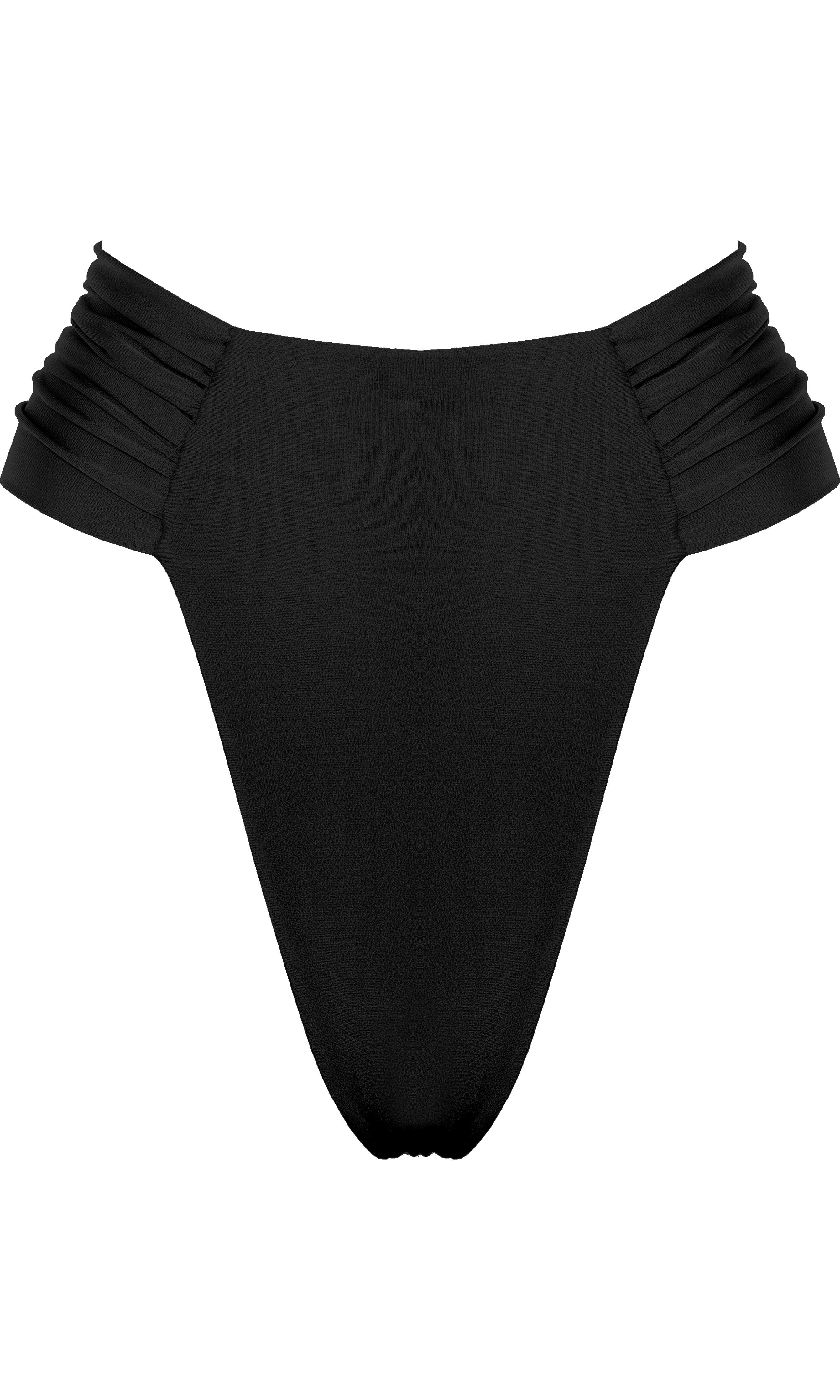 Antoninias Clam sustainable bikini bottom with ruched sides and flattering high-leg cut, designed for luxury womenswear and premium resort swimwear.